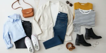 Affordable fashion pieces flatlay with clothing items under 75 dollars