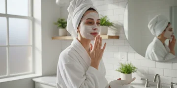 Woman applying hydrating face mask for winter skin recovery