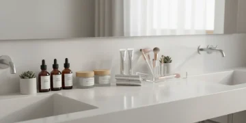 beauty routine shortcuts trending products on bathroom counter