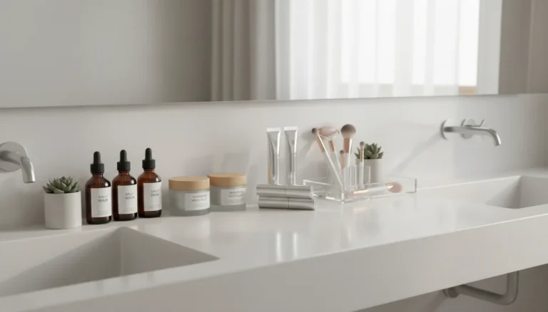 beauty routine shortcuts trending products on bathroom counter