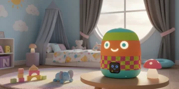Child-friendly voice-activated smart speaker with colorful design in kids room