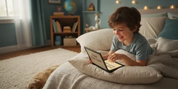 Child reading on kids e-reader with eye-care display