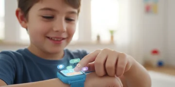 Child wearing smartwatch with secure messaging interface