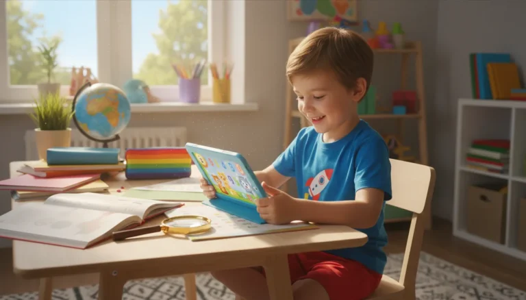 Child using an affordable kids tablet for educational games