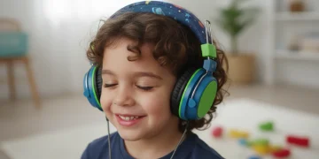 Child wearing durable kids headphones with comfortable padding