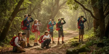 Children on outdoor adventure with kids gadgets