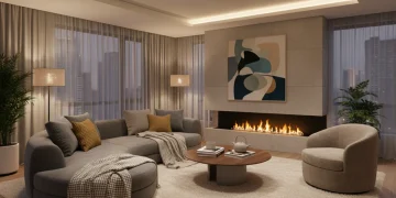 Cozy modern living room showcasing home comfort trends with warm lighting and plush textiles