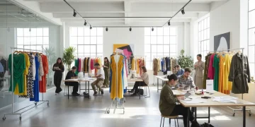 Emerging fashion brands showcase modern apparel collections in a contemporary studio setting