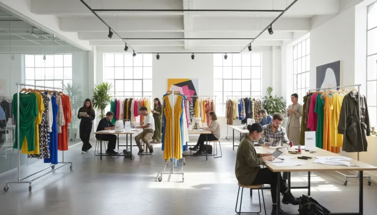 Emerging fashion brands showcase modern apparel collections in a contemporary studio setting