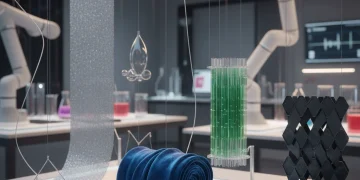 Fabric innovations in modern textile laboratory showing diverse fabric samples