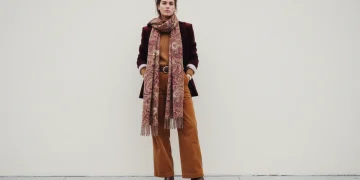 Fall fashion textures ensemble featuring velvet, corduroy, and wool pieces