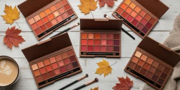 Fall makeup palettes collection with warm autumn colors