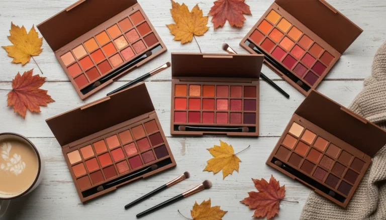Fall makeup palettes collection with warm autumn colors