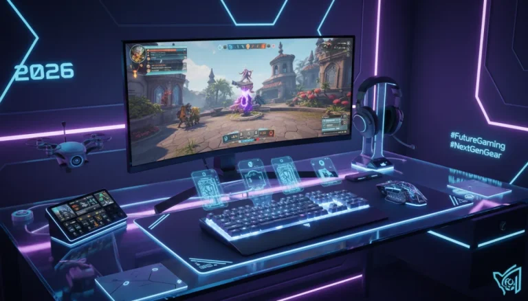 Gaming accessories setup with keyboard, mouse and headset