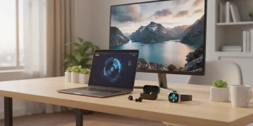 High-performance electronics collection on modern desk