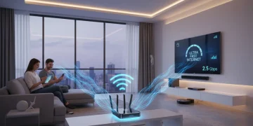 High speed router in modern home setting with connected devices