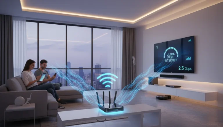 High speed router in modern home setting with connected devices
