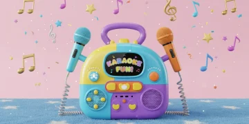 Colorful kids karaoke machine with microphones for children