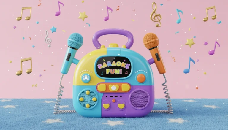 Colorful kids karaoke machine with microphones for children