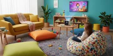 Kids projector displaying colorful animation in a living room