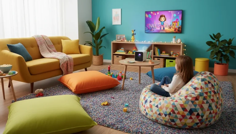 Kids projector displaying colorful animation in a living room