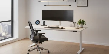 Modern home office essentials setup with ergonomic furniture and smart devices