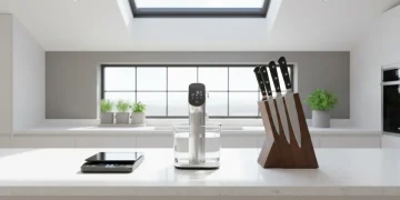 Collection of must-have kitchen gadgets on modern countertop