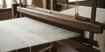 Organic cotton fabric being woven showing sustainable textile production