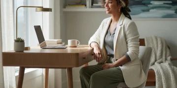 Remote professional in comfortable workwear at home office