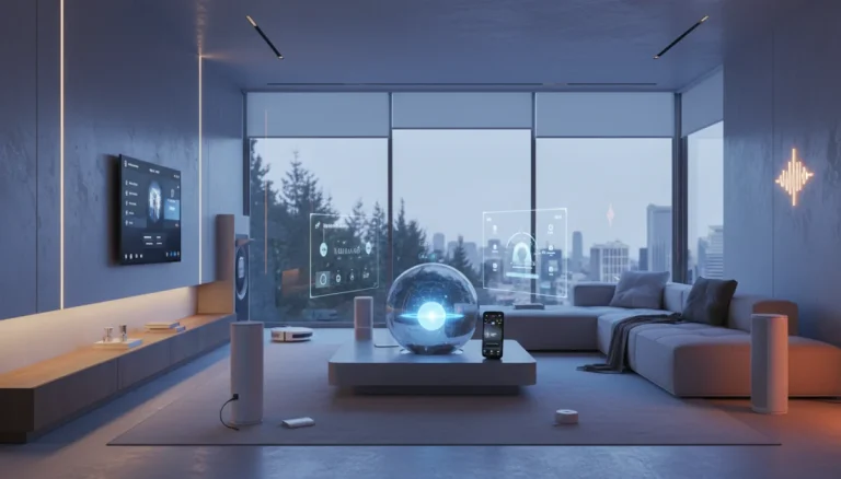 Smart home technology dashboard with AI-powered devices