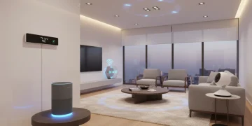 Smart home devices in a modern living room
