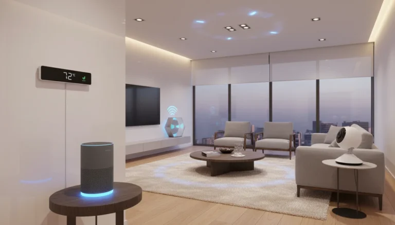Smart home devices in a modern living room