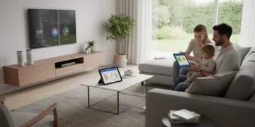 Smart home kids setup with connected devices in a family living room