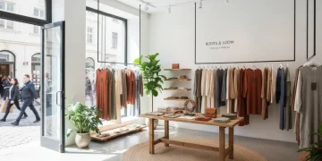 Sustainable fashion retail display with eco-friendly clothing
