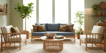 Sustainable home products in a modern eco-friendly living room