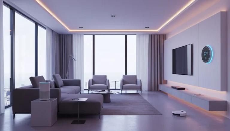 Smart home devices in a modern living room showing connected lifestyle technology
