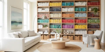 Modern organized living room with smart storage solutions