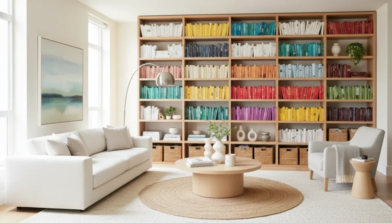 Modern organized living room with smart storage solutions