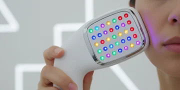Modern LED light therapy beauty tech device for skin care treatment