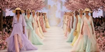 Spring fashion trends 2026 runway models in flowing pastel silhouettes