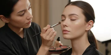 Professional makeup technique application showing flawless foundation finish