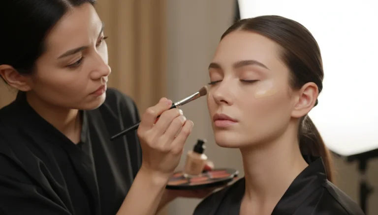 Professional makeup technique application showing flawless foundation finish