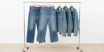 Vintage denim styles collection featuring high-waisted jeans and classic denim jackets