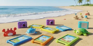 Waterproof kids gadgets on beach