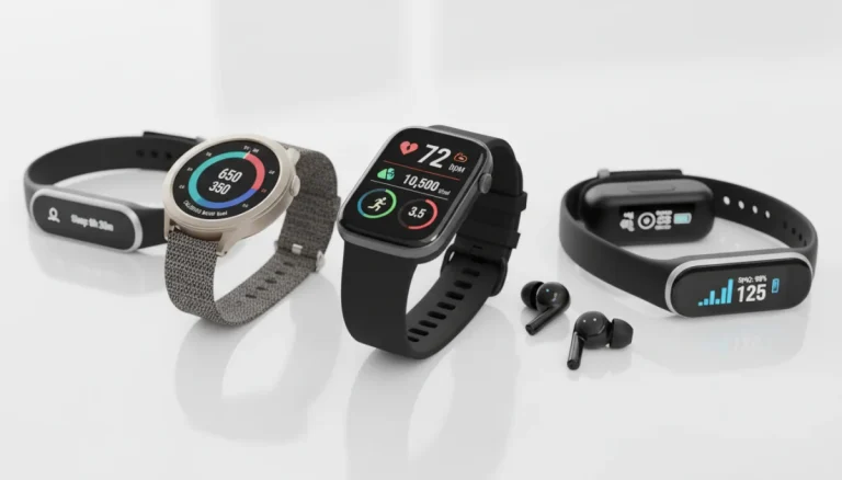 Wearable fitness tech devices with health metrics display